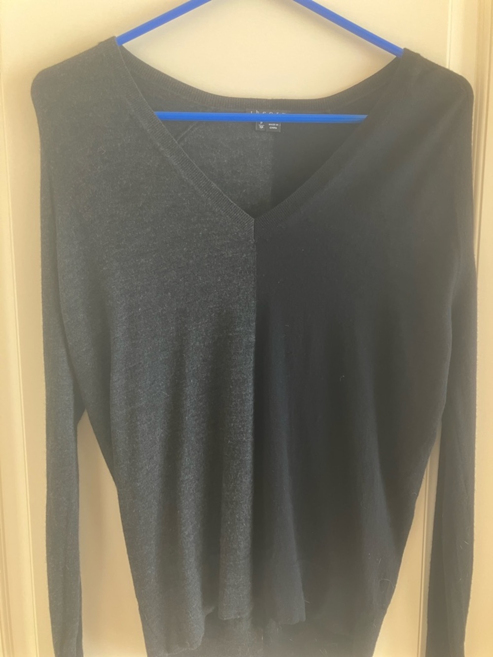 Two-Tone V-Neck Women's Sweater in Charcoal and Black